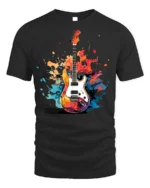 Electric Guitar Splash Art Graphic T-Shirt - black t-shirt on white background