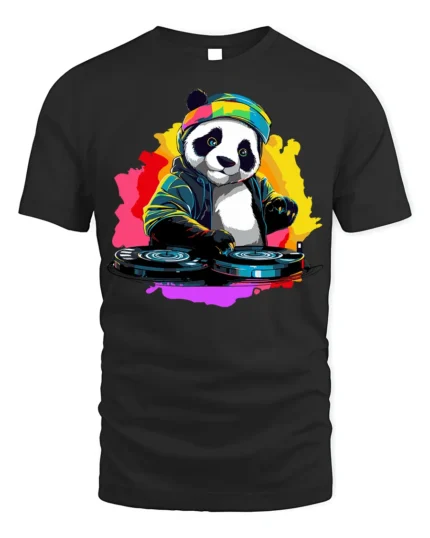 DJ Panda Party Mix Graphic T-Shirt for Fun - black t-shirt on white background