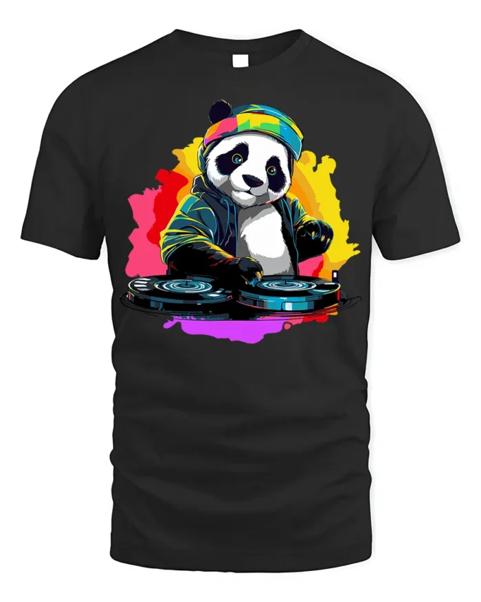 DJ Panda Party Mix Graphic T-Shirt for Fun - black t-shirt on white background