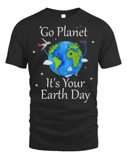 Cute Earth Day Globe Celebration T-Shirt - black t-shirt on white background