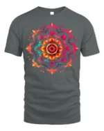 Boho Mandala Flower Burst T-Shirt - gray t-shirt on white background
