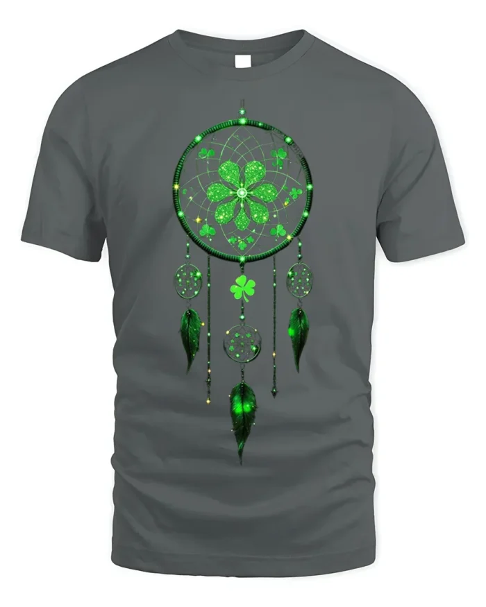 Lucky Dreamcatcher Shamrock Feather T-Shirt - gray t-shirt on white background