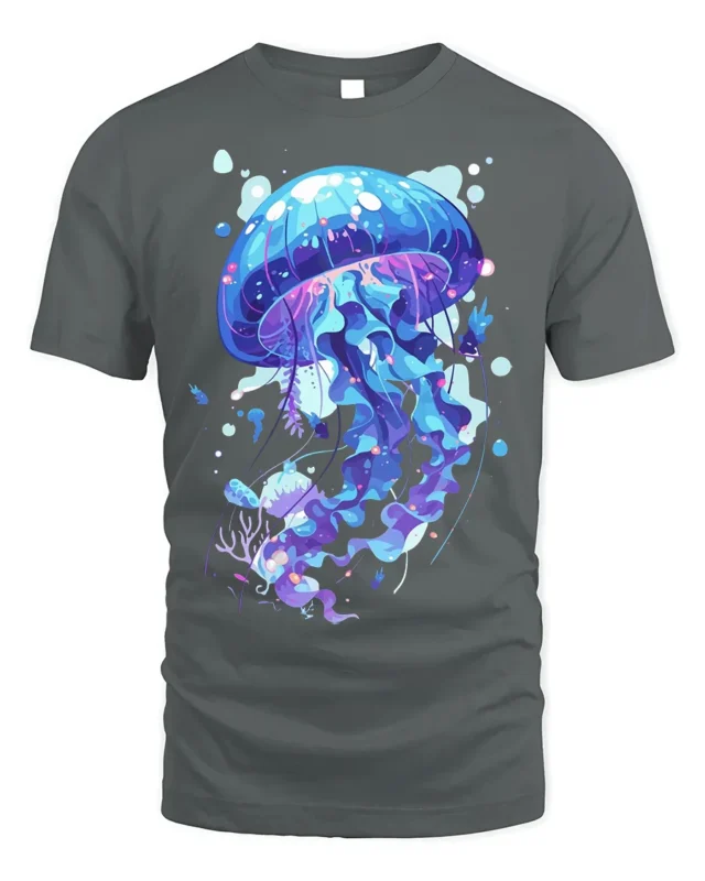 Mystic Jellyfish T-Shirt - Ocean Art Style - gray t-shirt on white background