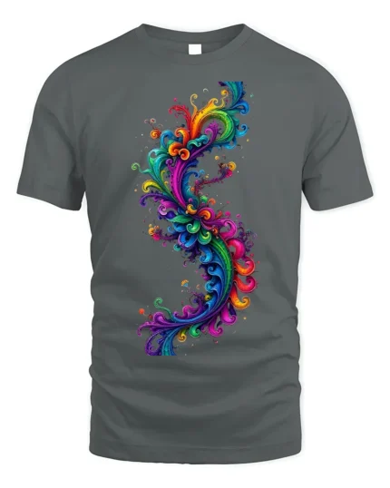 Psychedelic Swirl T-Shirt - Rainbow Art Print - gray t-shirt on white background