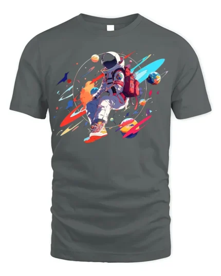 Colorful Astronaut T-Shirt - Space Art Design - gray t-shirt on white background