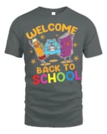 Welcome Back to School T-Shirt - Cute Cartoon Style - gray t-shirt on white background