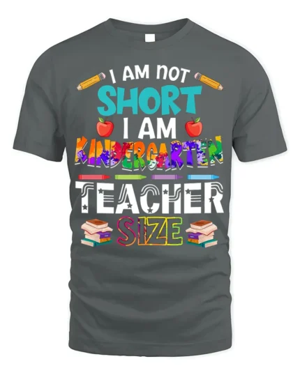 Funny Kindergarten Teacher Size T-Shirt - gray t-shirt on white background