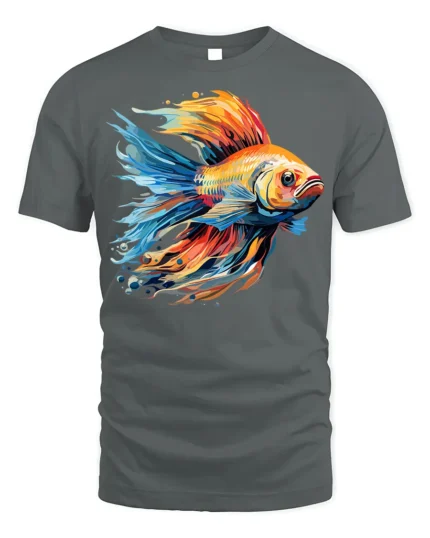 Colorful Betta Fish Art Graphic T-Shirt - gray t-shirt on white background