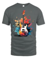 Electric Guitar Splash Art Graphic T-Shirt - gray t-shirt on white background