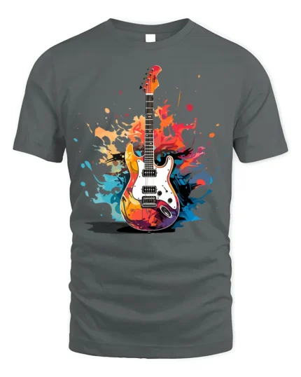 Electric Guitar Splash Art Graphic T-Shirt - gray t-shirt on white background