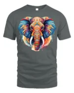 Colorful Elephant Tribal Art T-Shirt Design - gray t-shirt on white background