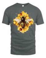 Honey Bee and Honeycomb Art Graphic T-Shirt - gray t-shirt on white background