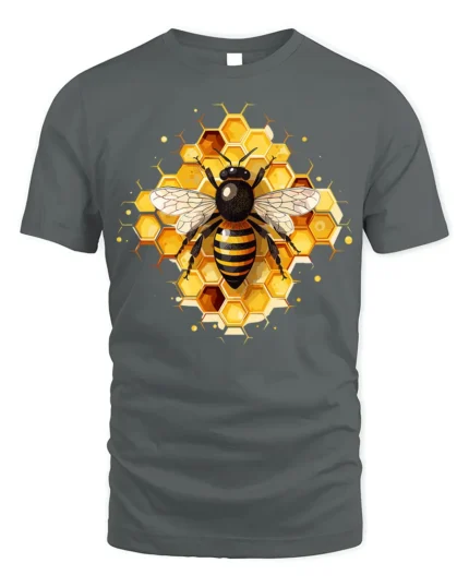 Honey Bee and Honeycomb Art Graphic T-Shirt - gray t-shirt on white background