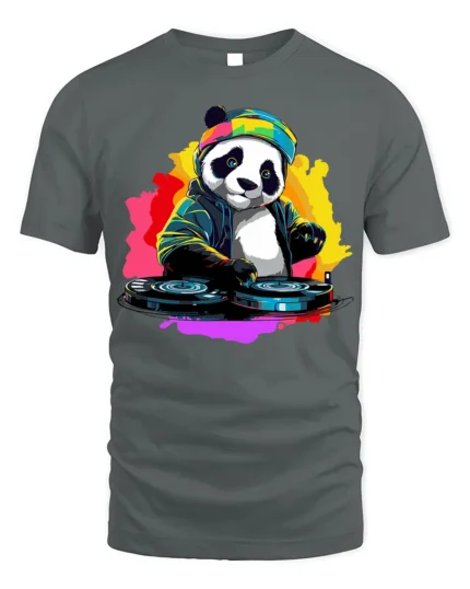 DJ Panda Party Mix Graphic T-Shirt for Fun - gray t-shirt on white background