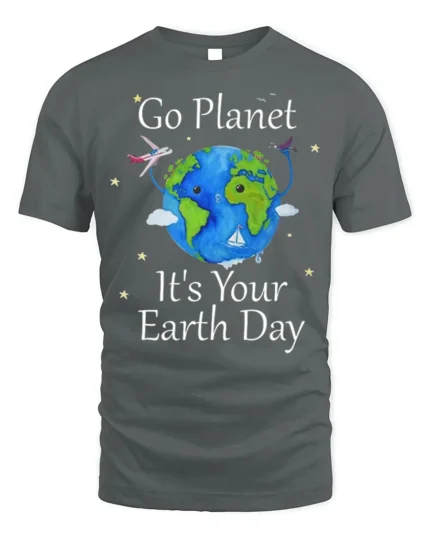 Cute Earth Day Globe Celebration T-Shirt - gray t-shirt on white background