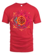 Boho Mandala Flower Burst T-Shirt - red t-shirt on white background