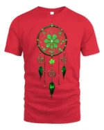 Lucky Dreamcatcher Shamrock Feather T-Shirt - red t-shirt on white background