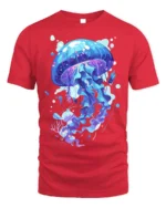 Mystic Jellyfish T-Shirt - Ocean Art Style - red t-shirt on white background