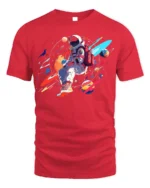 Colorful Astronaut T-Shirt - Space Art Design - red t-shirt on white background