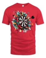 Graffiti Dartboard T-Shirt - Target Hit Style - red t-shirt on white background