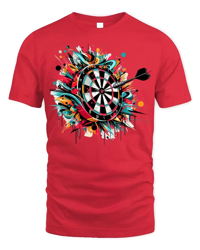 Graffiti Dartboard T-Shirt - Target Hit Style - red t-shirt on white background