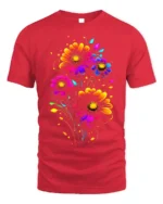 Neon Bloom Floral T-Shirt - Colorful Flower Art - red t-shirt on white background