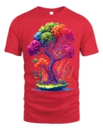 Rainbow Fantasy Tree Nature Art T-Shirt - red t-shirt on white background