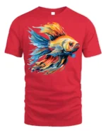 Colorful Betta Fish Art Graphic T-Shirt - red t-shirt on white background