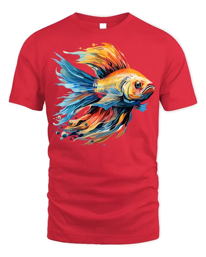 Colorful Betta Fish Art Graphic T-Shirt - red t-shirt on white background