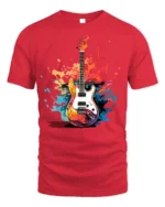 Electric Guitar Splash Art Graphic T-Shirt - red t-shirt on white background