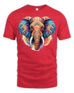 Colorful Elephant Tribal Art T-Shirt Design - red t-shirt on white background