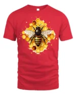 Honey Bee and Honeycomb Art Graphic T-Shirt - red t-shirt on white background
