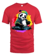 DJ Panda Party Mix Graphic T-Shirt for Fun - red t-shirt on white background