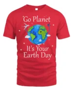 Cute Earth Day Globe Celebration T-Shirt - red t-shirt on white background
