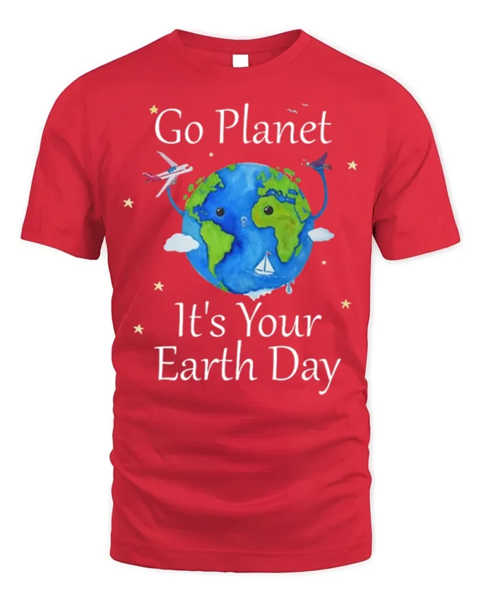 Cute Earth Day Globe Celebration T-Shirt - red t-shirt on white background