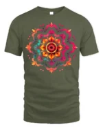 Boho Mandala Flower Burst T-Shirt - military green t-shirt on white background