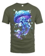 Mystic Jellyfish T-Shirt - Ocean Art Style - military green t-shirt on white background