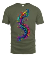 Psychedelic Swirl T-Shirt - Rainbow Art Print - military green t-shirt on white background