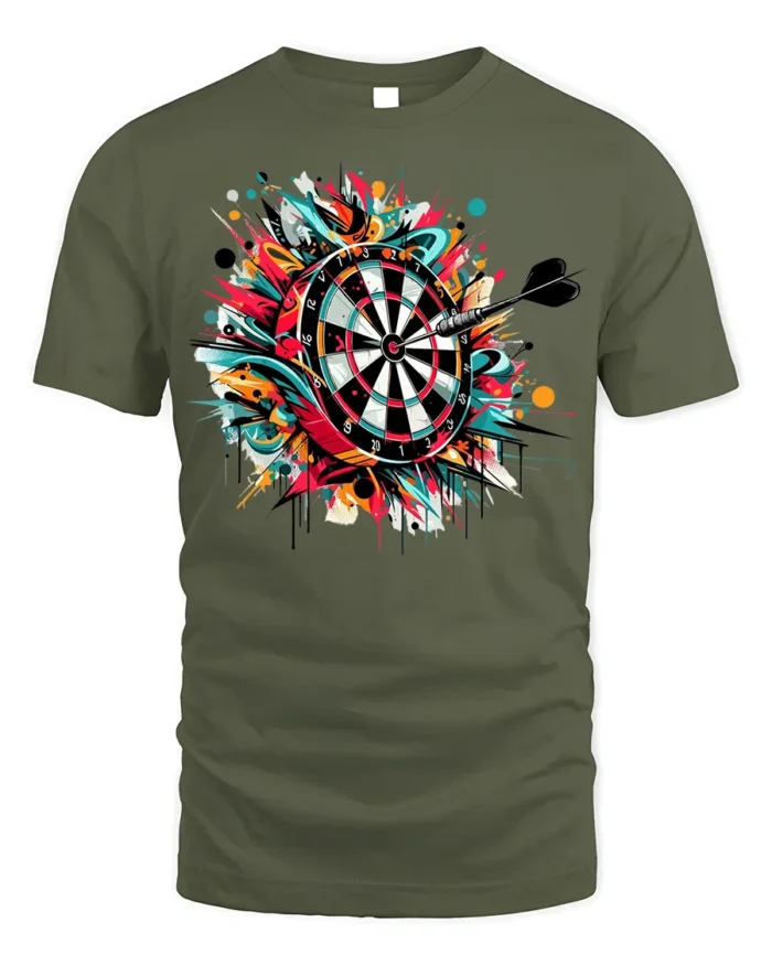 Graffiti Dartboard T-Shirt - Target Hit Style - military green t-shirt on white background