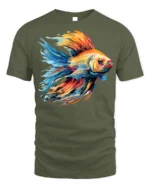 Colorful Betta Fish Art Graphic T-Shirt - military green t-shirt on white background
