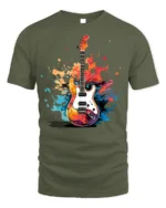 Electric Guitar Splash Art Graphic T-Shirt - military green t-shirt on white background