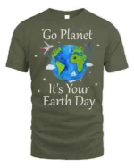 Cute Earth Day Globe Celebration T-Shirt - military green t-shirt on white background
