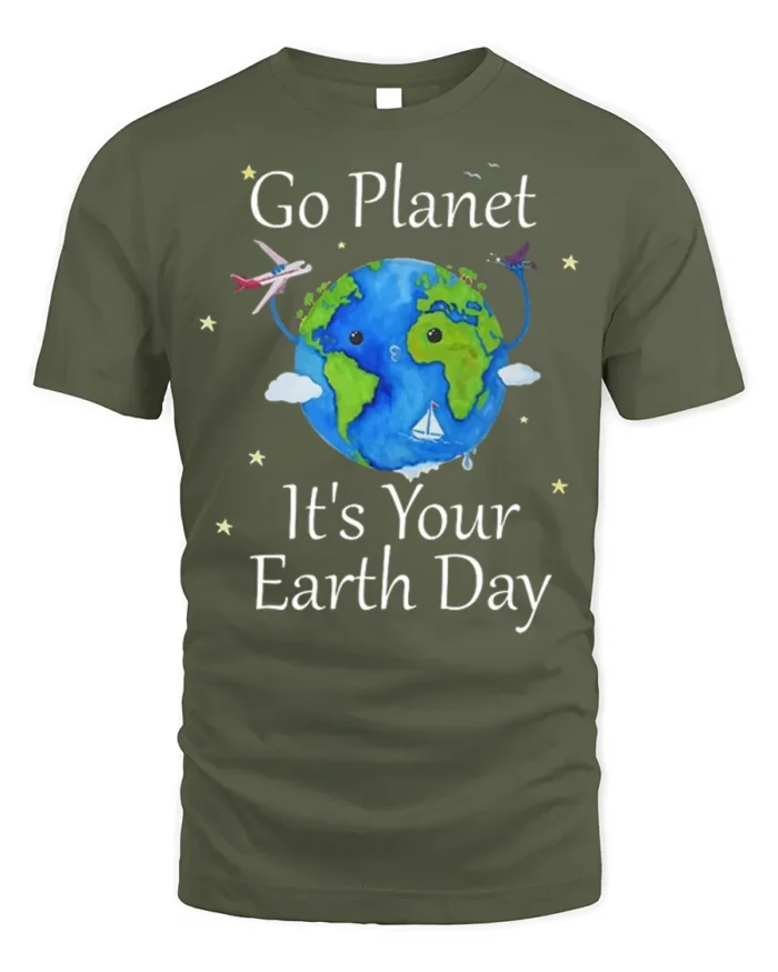 Cute Earth Day Globe Celebration T-Shirt - military green t-shirt on white background