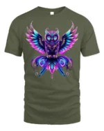 Mystic Neon Owl Art Graphic T-Shirt - military green t-shirt on white background