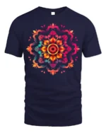 Boho Mandala Flower Burst T-Shirt - navy t-shirt on white background
