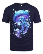 Mystic Jellyfish T-Shirt - Ocean Art Style - navy t-shirt on white background