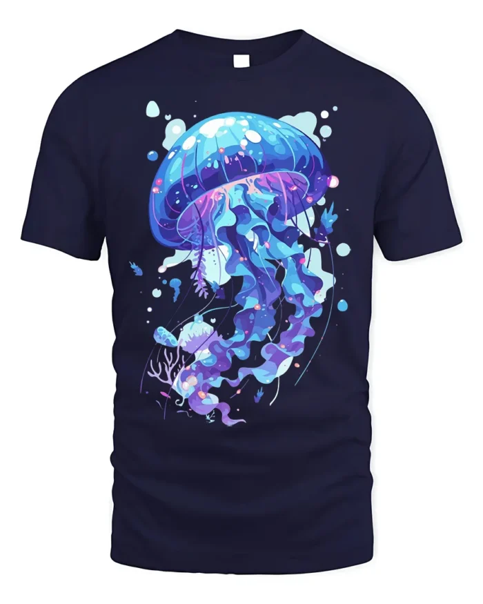 Mystic Jellyfish T-Shirt - Ocean Art Style - navy t-shirt on white background