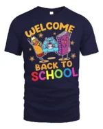 Welcome Back to School T-Shirt - Cute Cartoon Style - navy t-shirt on white background