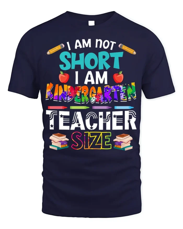 Funny Kindergarten Teacher Size T-Shirt - navy t-shirt on white background