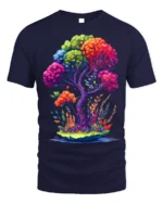 Rainbow Fantasy Tree Nature Art T-Shirt - navy t-shirt on white background